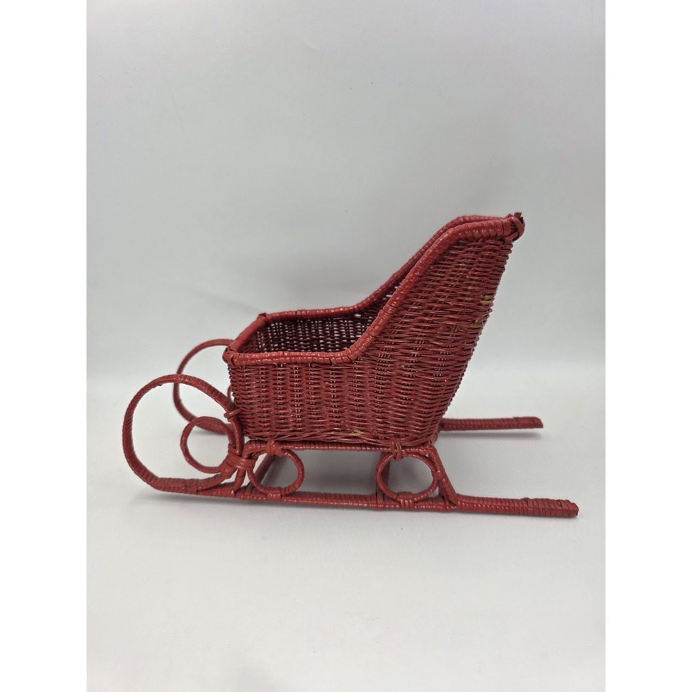 VTG Red Wicker Sleigh Basket‎ 12in Christmas Decor Rustic Farmhouse Display